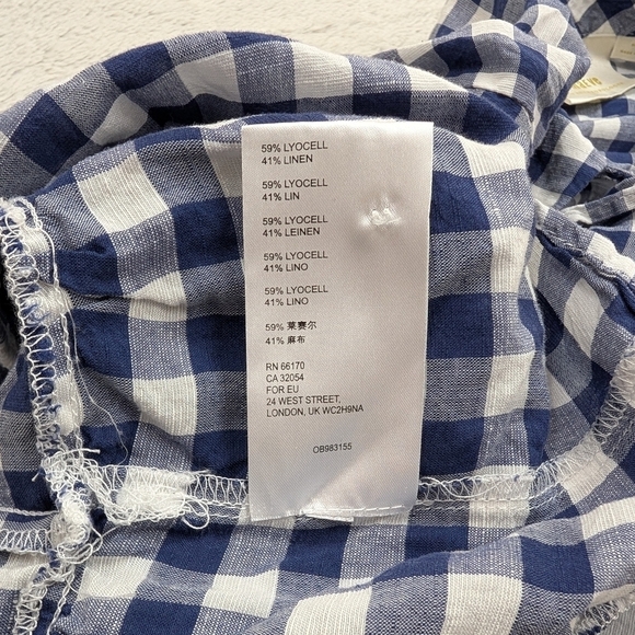 Anthropologie Maeve Shirt Womens XS Blue White Gingham Blouse Flounced Linen - Picture 7 of 8